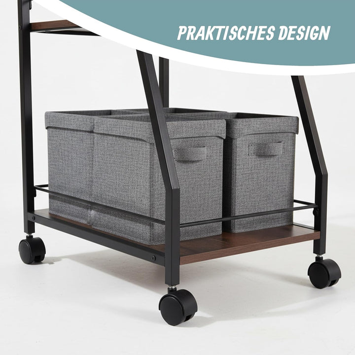 Relaxdays Küchenwagen, 3 Ebenen, Gläserhalter, Industrial, Rollwagen Küche, HBT 83x39x29 cm, Servier