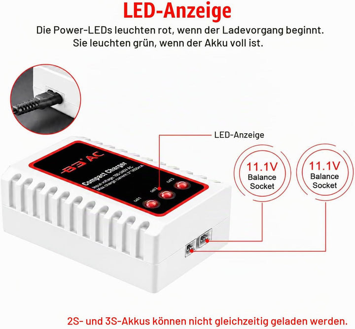 Haisito B3 Lipo Ladegerät für 2S 3S Akku (7.4V, 11.1V), Kompaktes Airsoft-Schnellladegerät (100-240V