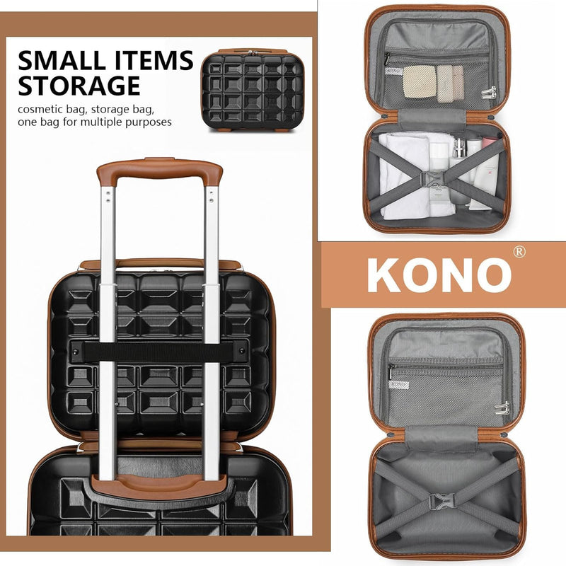 KONO Gepäck-Sets Kofferset 2 Teilig Mittelgross Koffer mit Beautycase (62cm+Kosmetikkoffer, Schwarz/