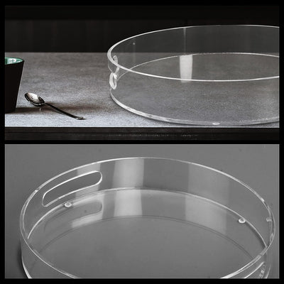 Kurtzy Transparentes Rundes Serviertablett Kunststoff mit Griffen - 30 cm Durchmesser - Extra Grosse