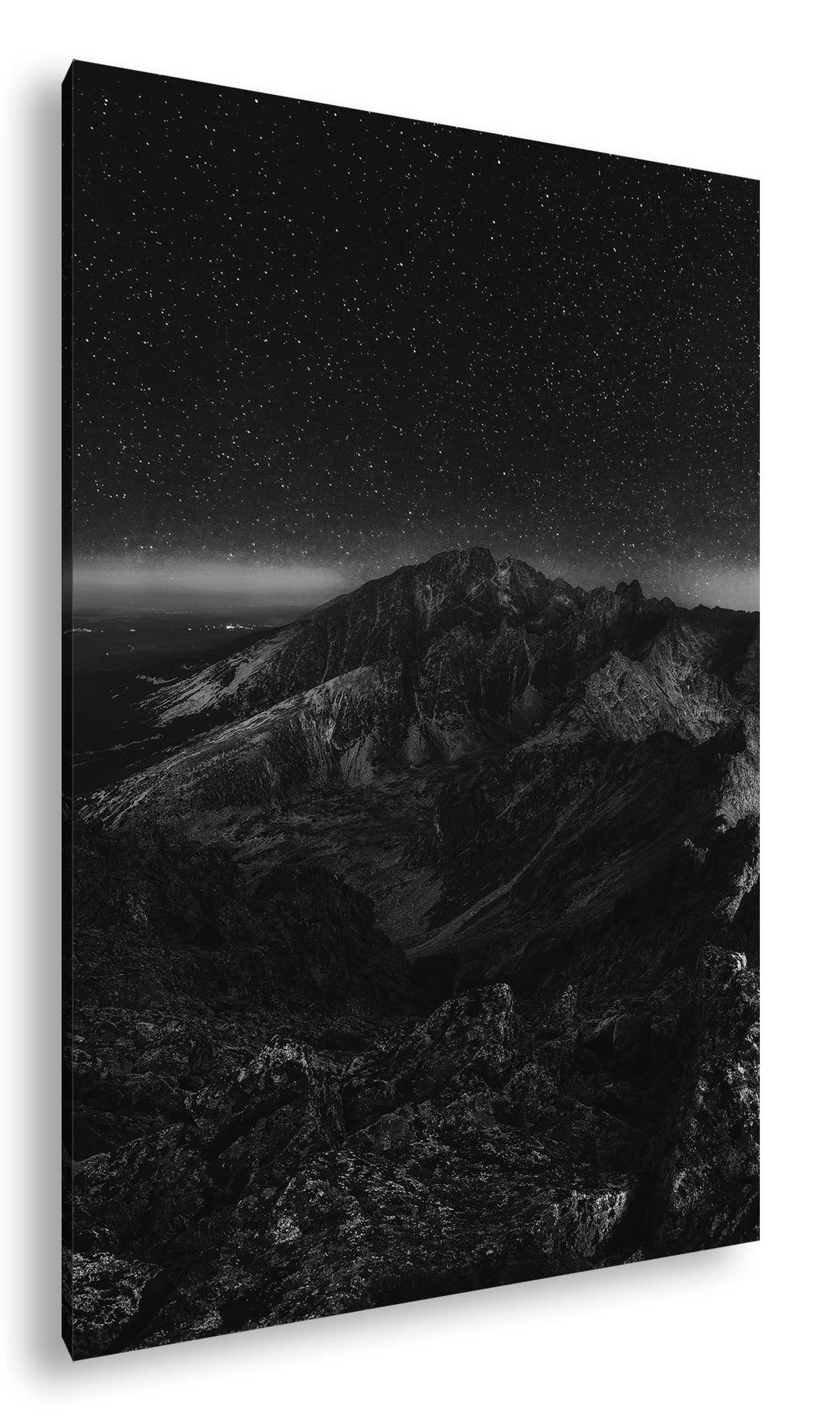 scheinende Nacht über den Bergen Effekt: Schwarz&amp;Weiss, Format: 80x60 als Leinwandbild, Motiv fertig