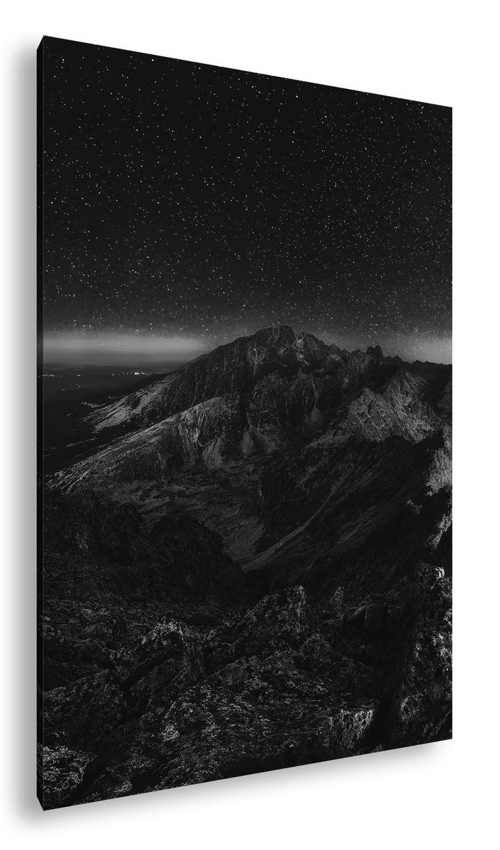 scheinende Nacht über den Bergen Effekt: Schwarz&amp;Weiss, Format: 80x60 als Leinwandbild, Motiv fertig