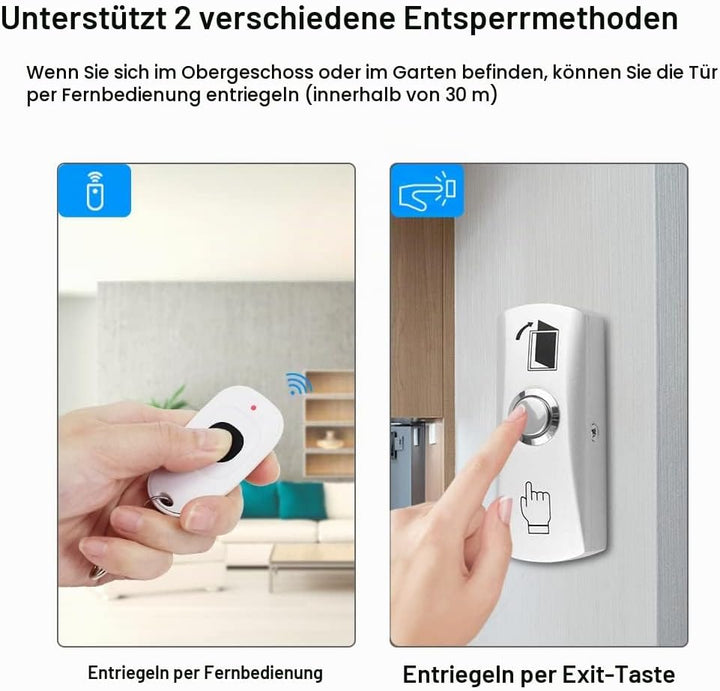FUSYTULY Komplettes Zutrittskontrollsystem Kit Wireless 433MHz Fernbedienung Türöffner + 180KG/350lb