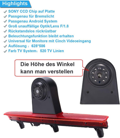 Top Mount Bremsleuchte Kamera Bremslicht Rückfahrkamera +4.3 Zoll Display Monitor Einparkhilfe Rückf