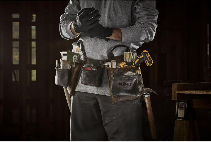 DEWALT Leder Werkzeuggürtel, langlebig, 11 Tasche Professionelle Gürtel (DWST550112) Werkzeugschürze