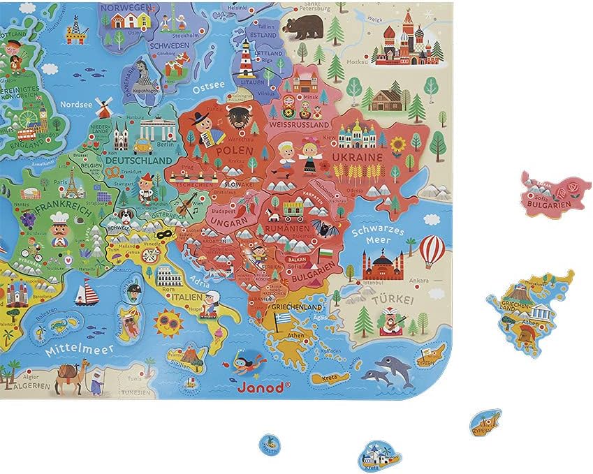 Janod - Magnetisches Puzzle Europakarte - Pädagogisches Holzpuzzle zum Lernen der Geographie - Europ