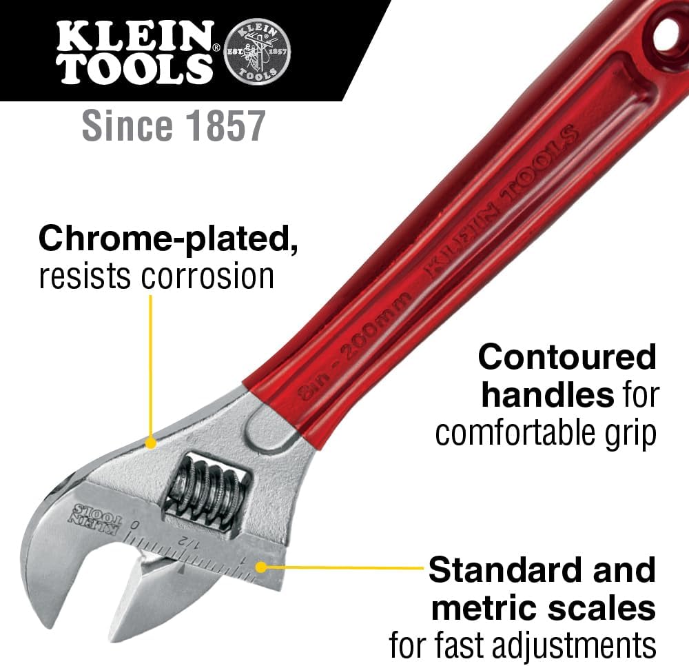 KLEIN TOOLS D507-8 Verstellbarer Schraubenschlüssel, extra Kapazität, geschmiedeter Antriebsschlüsse