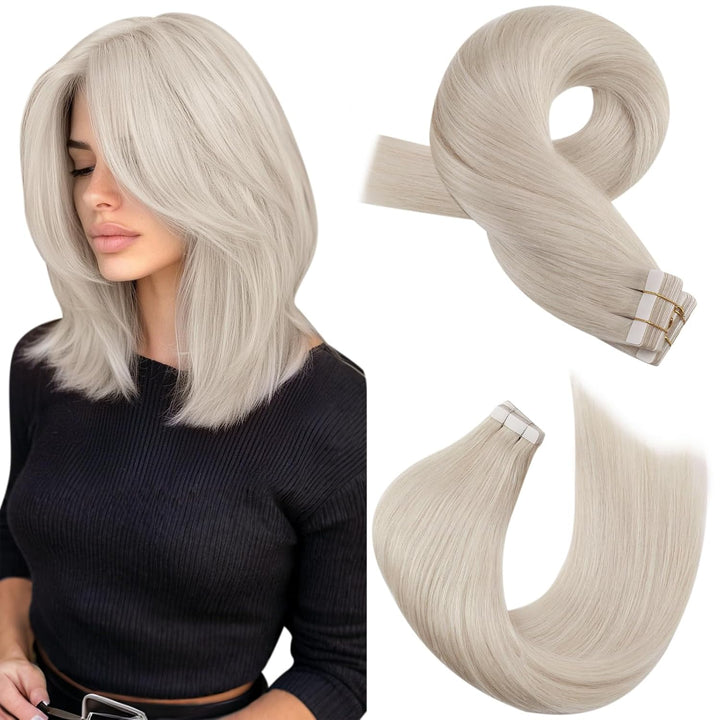 Moresoo Blonde Haarverlängerungen Tape in Extensions Echthaar Remy Weissblond Invisible Tape Extensi
