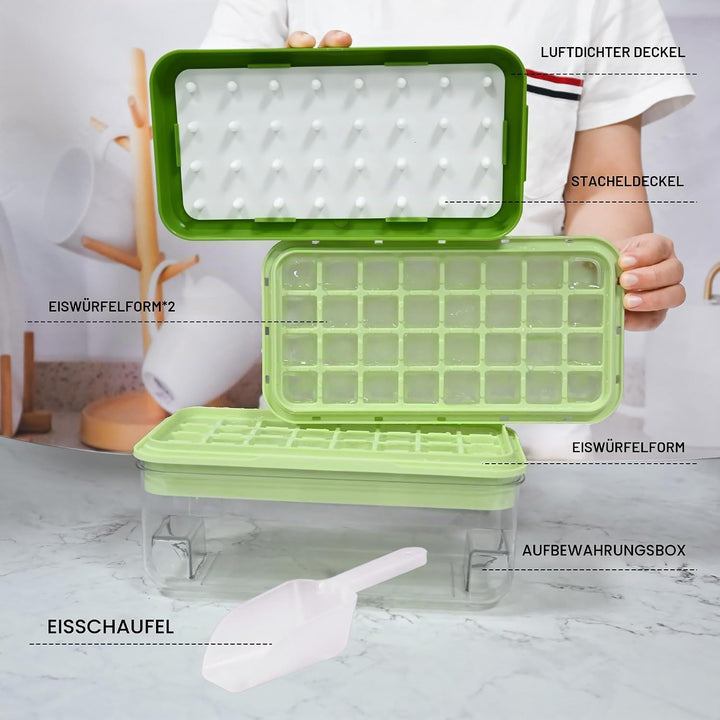 Ice Trays for Freezer with Lid &amp; Bin, Ice Cube Tray Making 64 pcs Ice Cubes, Easy Press to Release I