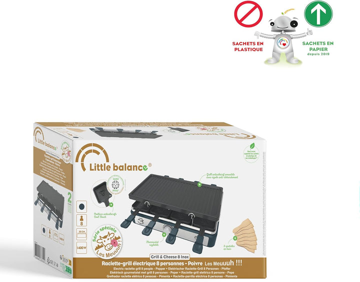 LITTLE BALANCE Raclette-Gerät, rechteckig, Maxi-Grill & Cheese, 1400 W, 8 Personen, Pfeffer-Design