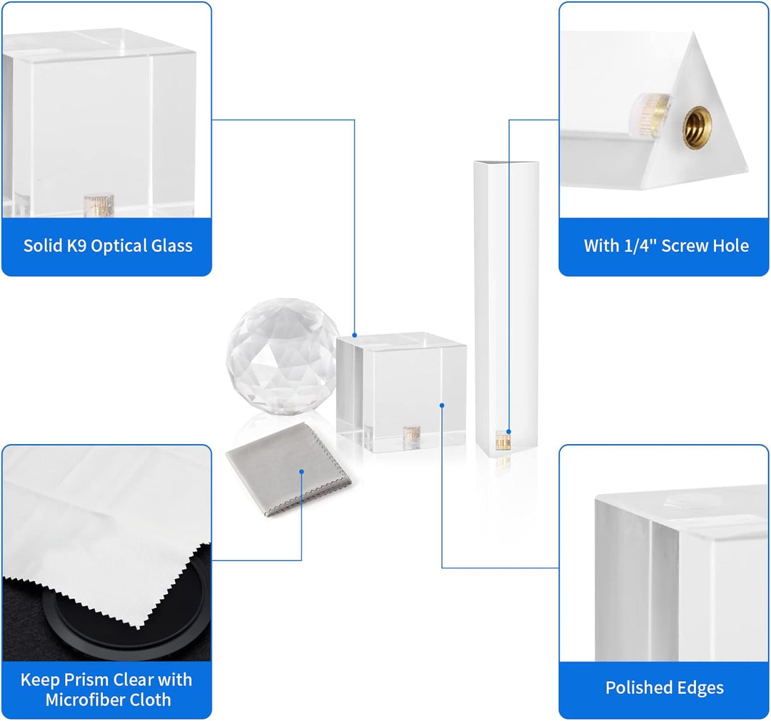 Selens 3 Stück Fotografie Kristall Prisma mit 1/4" Gewindeloch, Professionelle Optik Kristall Glas W
