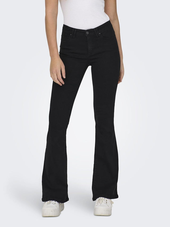 ONLY Female Schlaghosen-Jeans ONLREESE Mittlere Taille Flared Jeans 26W / 32L Schwarz, 26W / 32L Sch