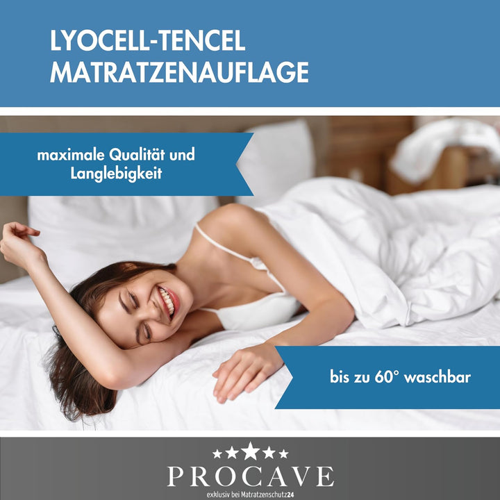 PROCAVE Matratzenauflage Lyocell-Tencel versteppt, Matratzenschoner mit 4-Eckgummis, Matratzen-Spann