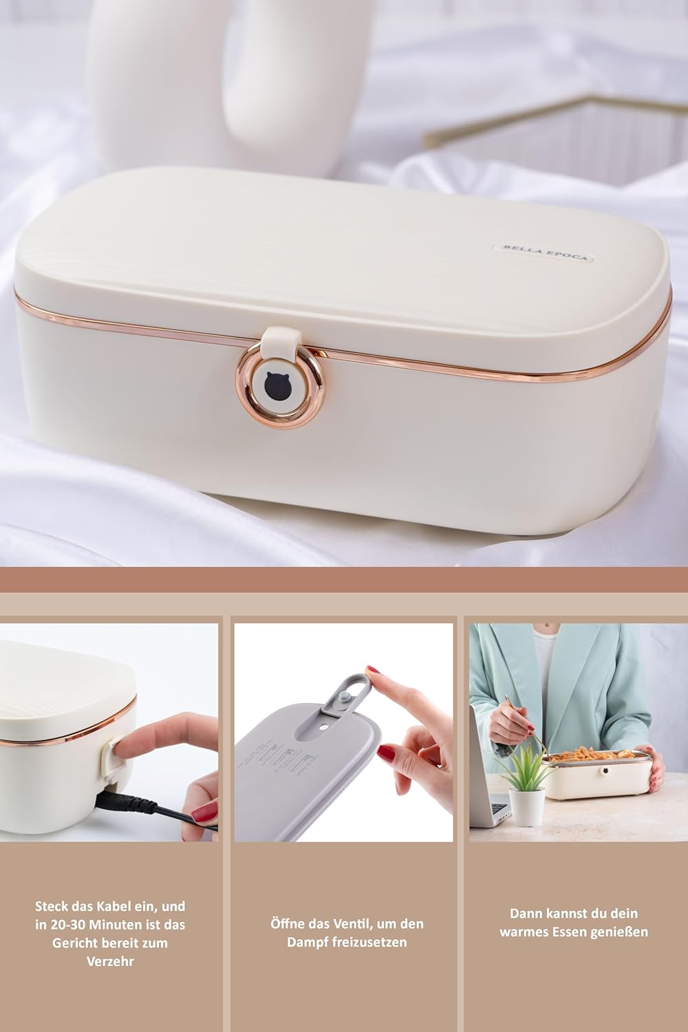 Bella Epoca: Tragbare Elektrische Wärmebox - Elegante Wärmende Lunchbox. Elektrische Lunchbox mit 2