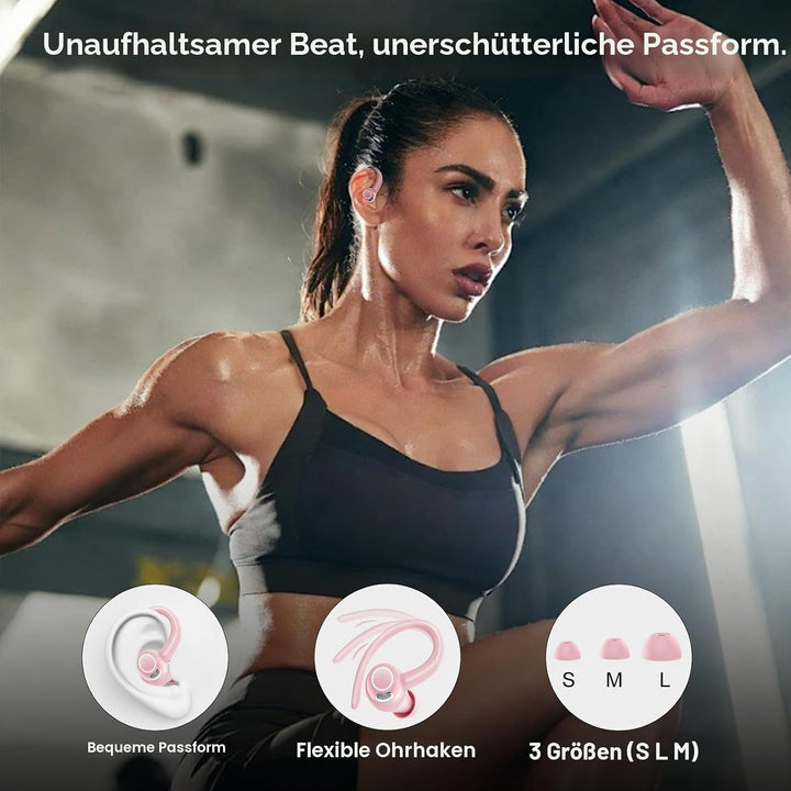 Csasan Bluetooth Kopfhörer Sport, in Ear Kopfhörer Kabellos Bluetooth 5.3 mit Ohrbügel, Hi-Fi Stereo
