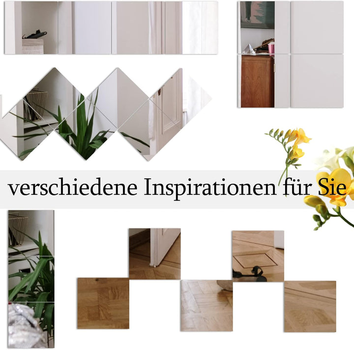 Muzilife Glas Spiegelfliesen 4 Stücke 30x30cm DIY Wandspiegel mit 4 Klebe Mat HD Spiegel Set in Küch