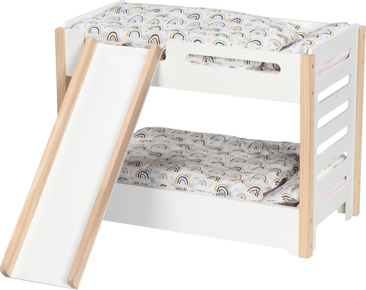 goki 51451 – Puppen-Etagenbett mit Rutsche – stabiles Bett aus Holz für Zwei Puppen