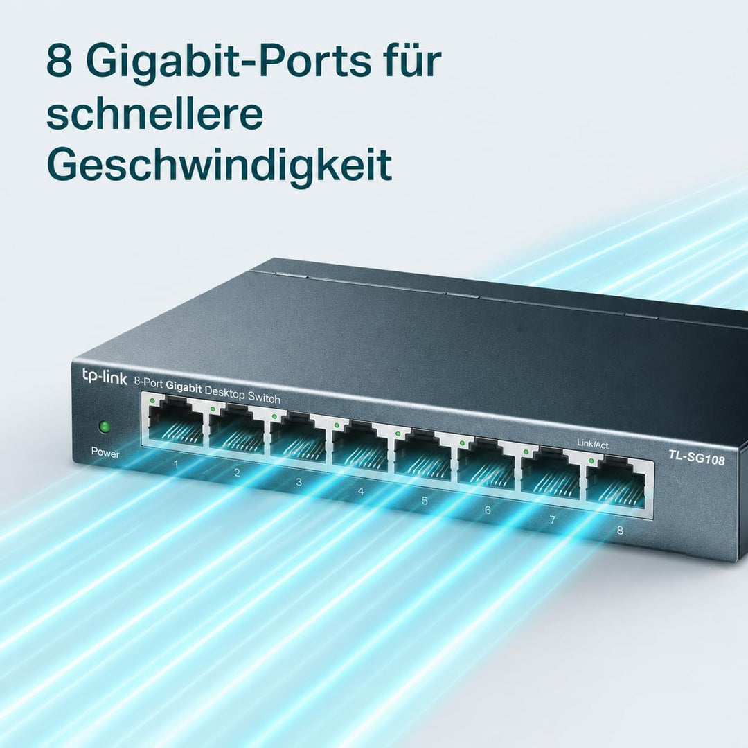 TP-Link TL-SG108 8-Port Gigabit Netzwerk Switch (Plug-and-Play, 8* RJ-45 LAN Ports, Metallgehäuse, I