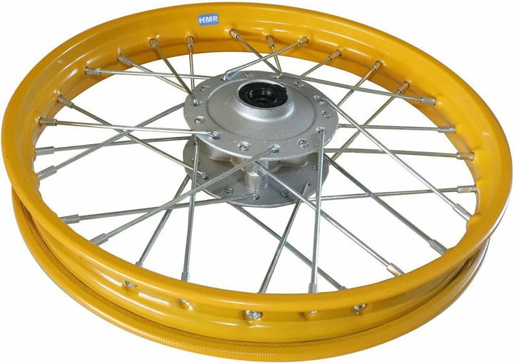HMParts Stahl Felge 14 Zoll vorne Gelb Geeignet für fast alle Modelle mit 12 mm Achse Dirt Bike, Pit