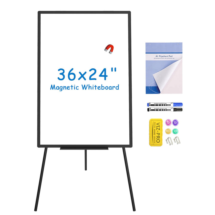 VIZ-PRO Whiteboard mit Ständer Flipchart-Staffelei, höhenverstellbar, abwischbar, magnetisch, 90 x 6