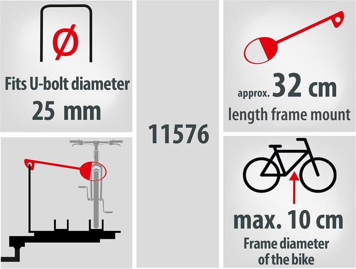 EUFAB 11576 Strap-Rahmenhalter lang, abschliessbar, für U-Bügelrohr: Ø 2,5 cm, 32 cm Länge 32 cm Län