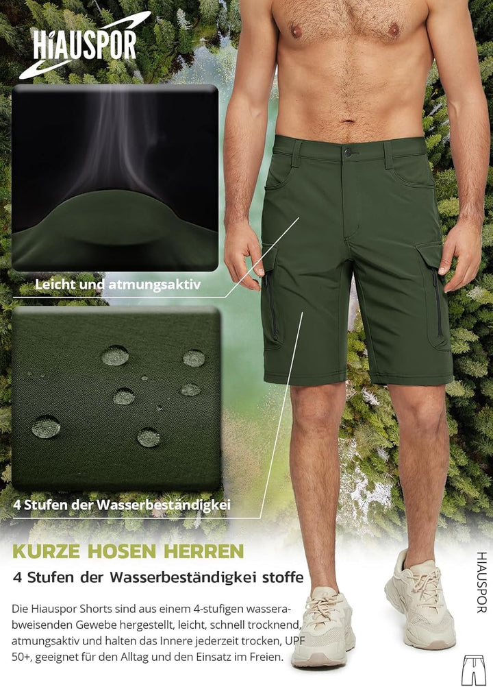 Hiauspor Wanderhose Herren Kurz MTB Hose Leichte Schnelltrocknend Cargo Bermuda Chino mit 5 Taschen