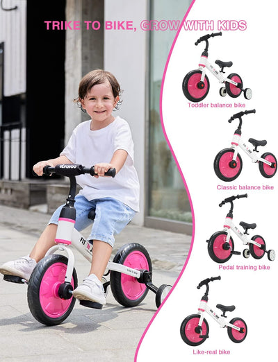 UBRAVOO Fit 'n Joy Kinderfahrrad Fahrräder, 4-in-1 Laufrad für Kinder mit Pedalen und Stützrädern, T