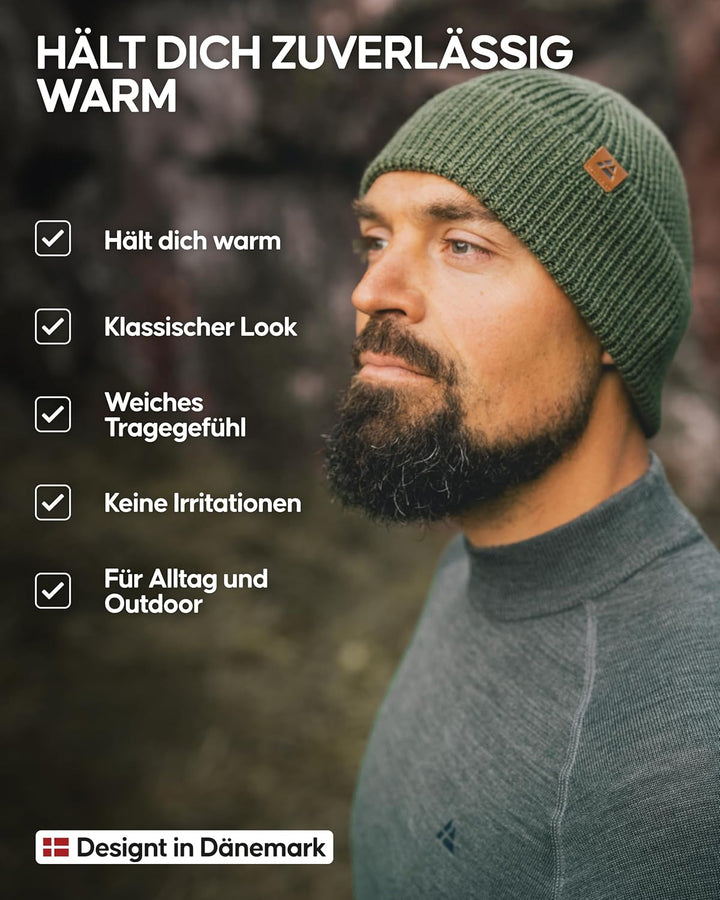 DANISH ENDURANCE Merino Mütze, Klassische Wollmütze, Warme Wintermütze, Weich &amp; Stretchy, Atmungsakt