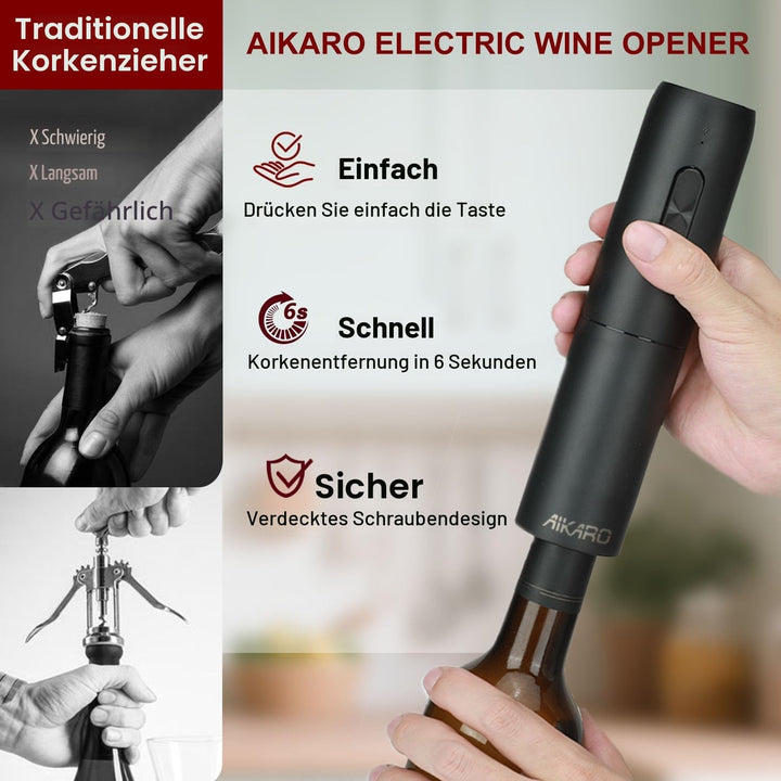 AIKARO - Elektrischer Weinschrauber, Automatischer Elektronischer Korkenzieher, Wiederaufladbar Sing