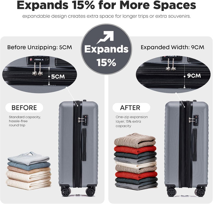 Reisekoffer Suitcase, Erweiterbarer Hartschalenkoffer Trolley mit TSA-Schloss und hochwertigem YKK-R