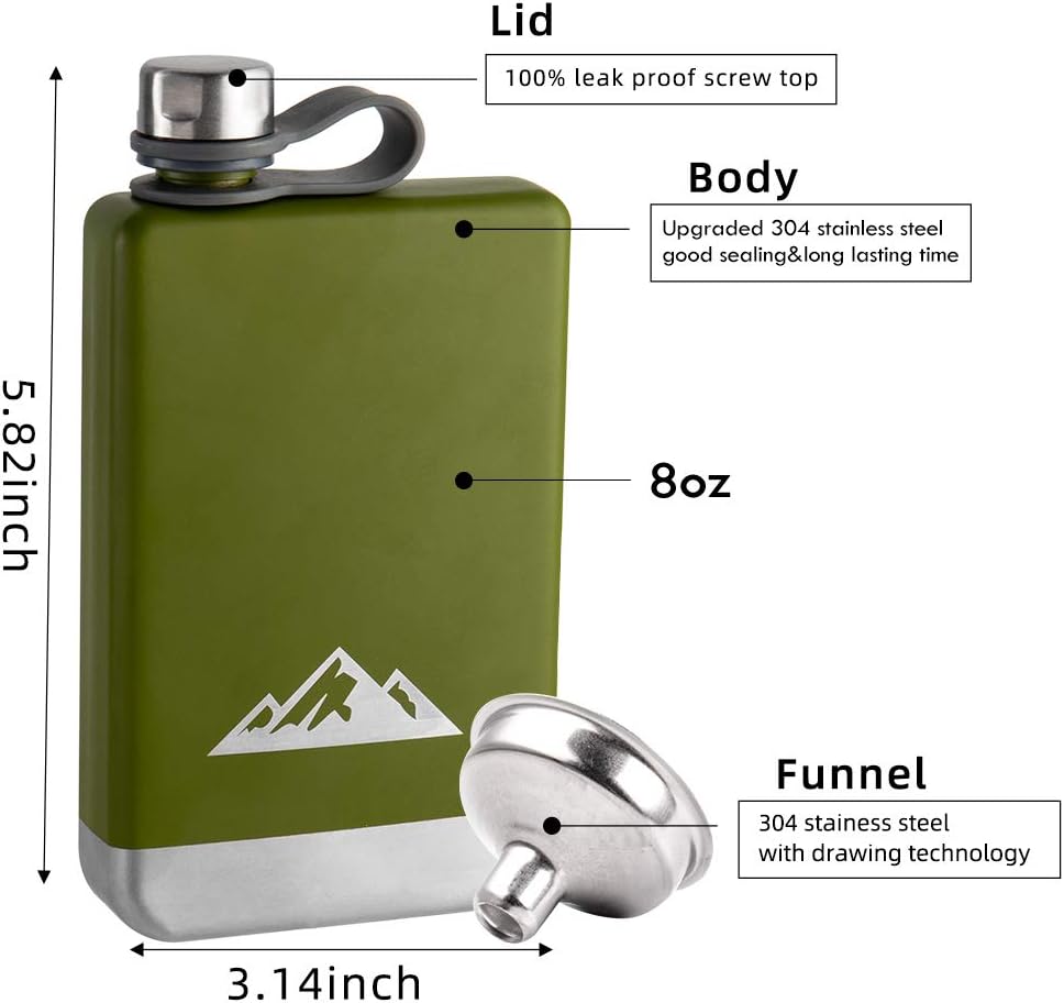 KWANITHINK Flachmann Edelstahl, 8oz/227ml Hip Flask Mit Trichter, Vatertagsgeschenk Whisky, Geschenk