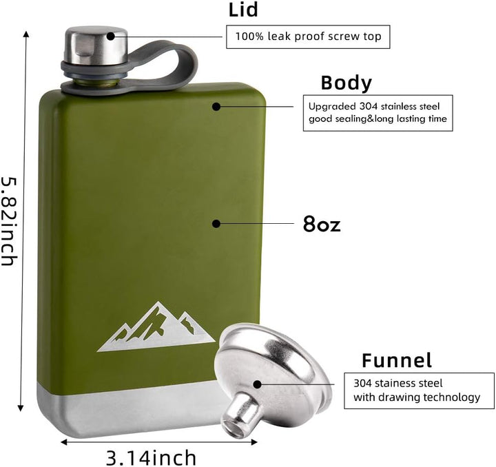 KWANITHINK Flachmann Edelstahl, 8oz/227ml Hip Flask Mit Trichter, Vatertagsgeschenk Whisky, Geschenk