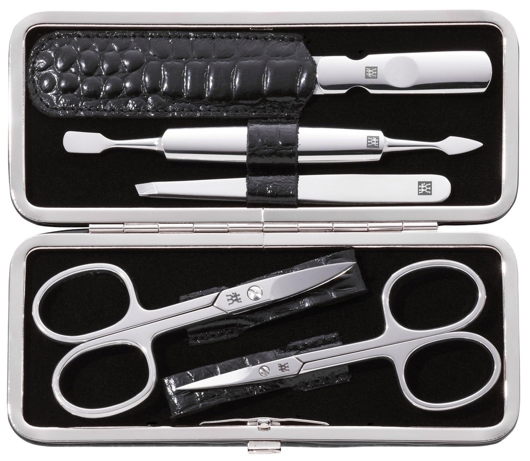ZWILLING Maniküre Set Pediküre Kit, Nagelpflege Komplettset, Rindleder, Kroko Edition, 5-teilig,