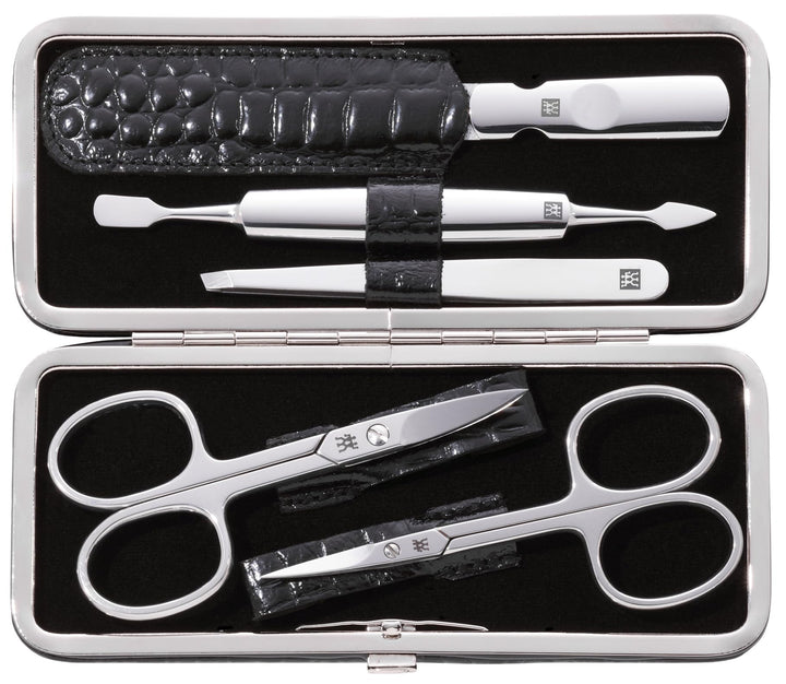 ZWILLING Maniküre Set Pediküre Kit, Nagelpflege Komplettset, Rindleder, Kroko Edition, 5-teilig,