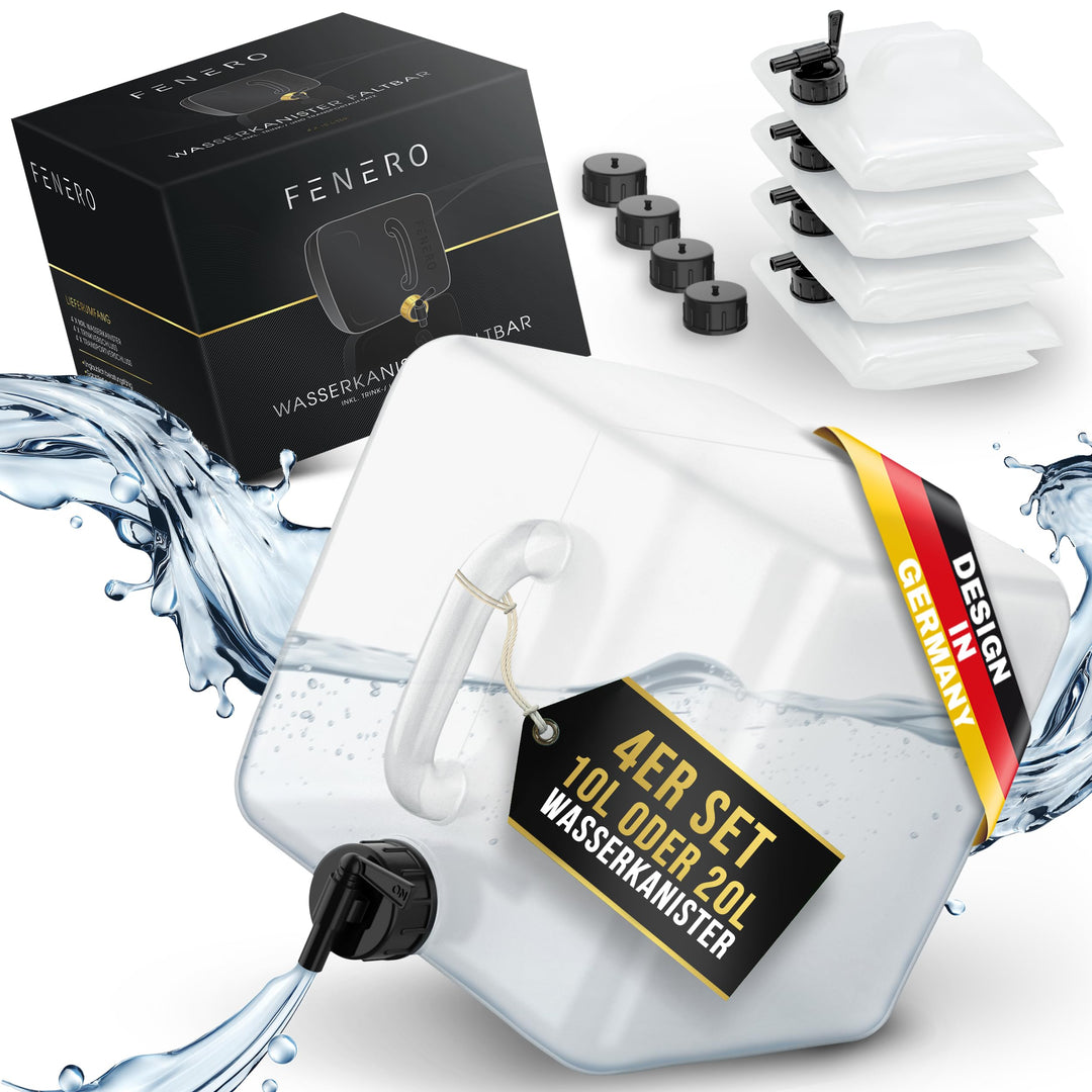 FENERO Wasserkanister Faltbar [Das Original] 10/20l Wasserkanister Camping - Robuster Faltkanister -