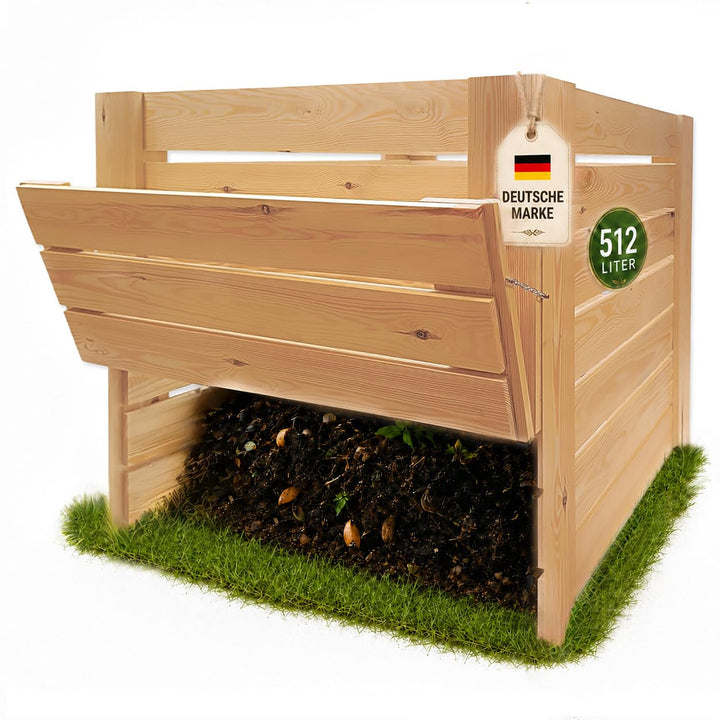 VELORA H&amp;L Gartenkomposter 512 L - Komposter aus Naturholz mit Entnahmeklappe unten, Kompostbehälter