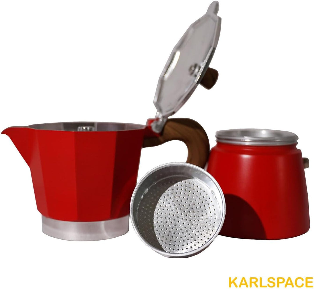 Karlspace Premium-Espressokocher Kaffee Aluminium für 6 Tassen - in verschiedenen Farben - Herdplatt