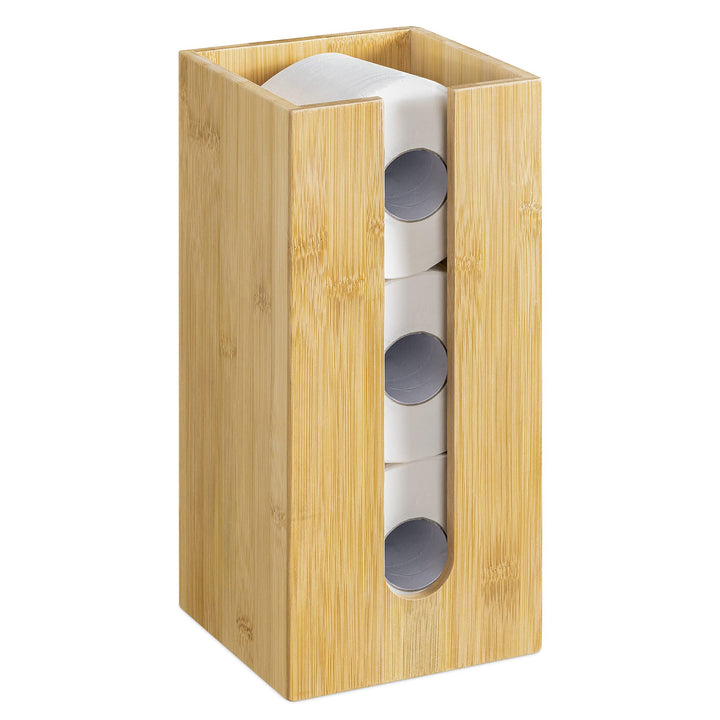 Navaris Bambus Toilettenpapier Rollenhalter - 15x15x33cm Ersatzrollenhalter frei stehend kompakt - B