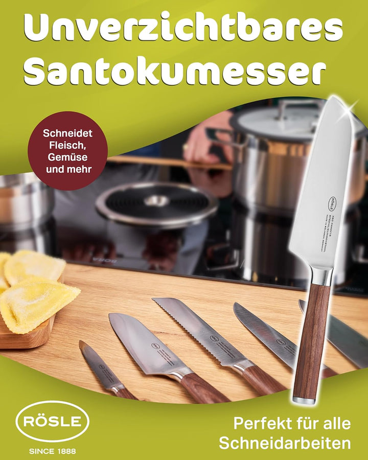 RÖSLE Santokumesser Masterclass, Hochwertiges Küchenmesser zum feinen Schneiden von Fleisch, Fisch u