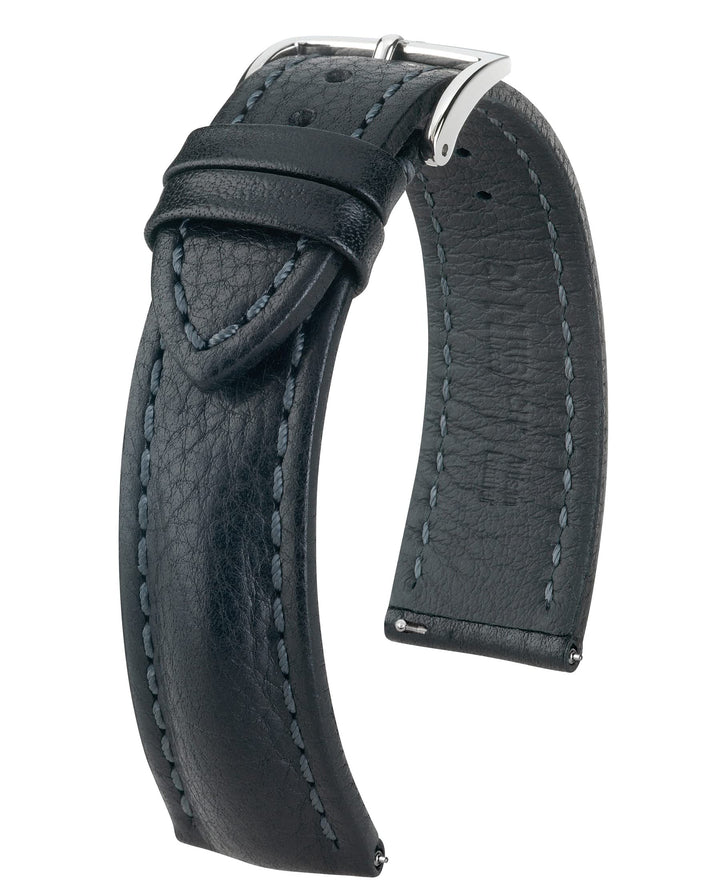 HIRSCH Herren Uhrenarmband Rindsleder Modell Lucca 22 mm Schwarz, Schwarz