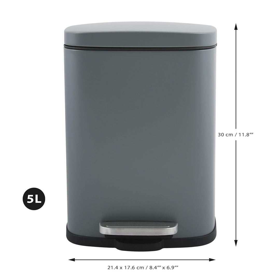 Spirella Kollektion Akira, Abfalleimer mit Pedal, 21,5 x 17,5 x 30 cm, 5 Liter, Stahl, Schwarz, 21,6