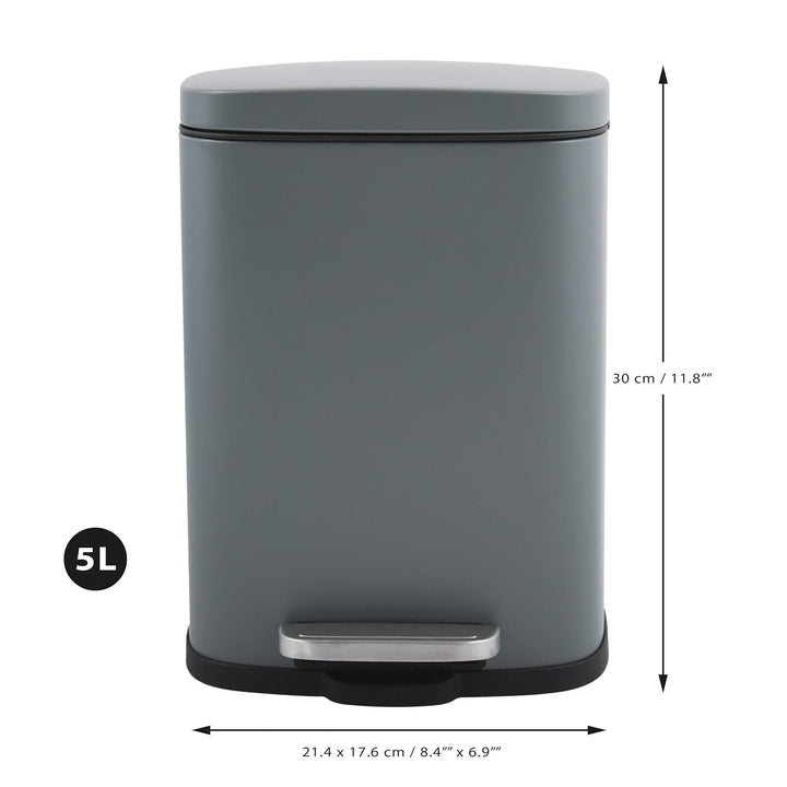 Spirella Kollektion Akira, Abfalleimer mit Pedal, 21,5 x 17,5 x 30 cm, 5 Liter, Stahl, Schwarz, 21,6