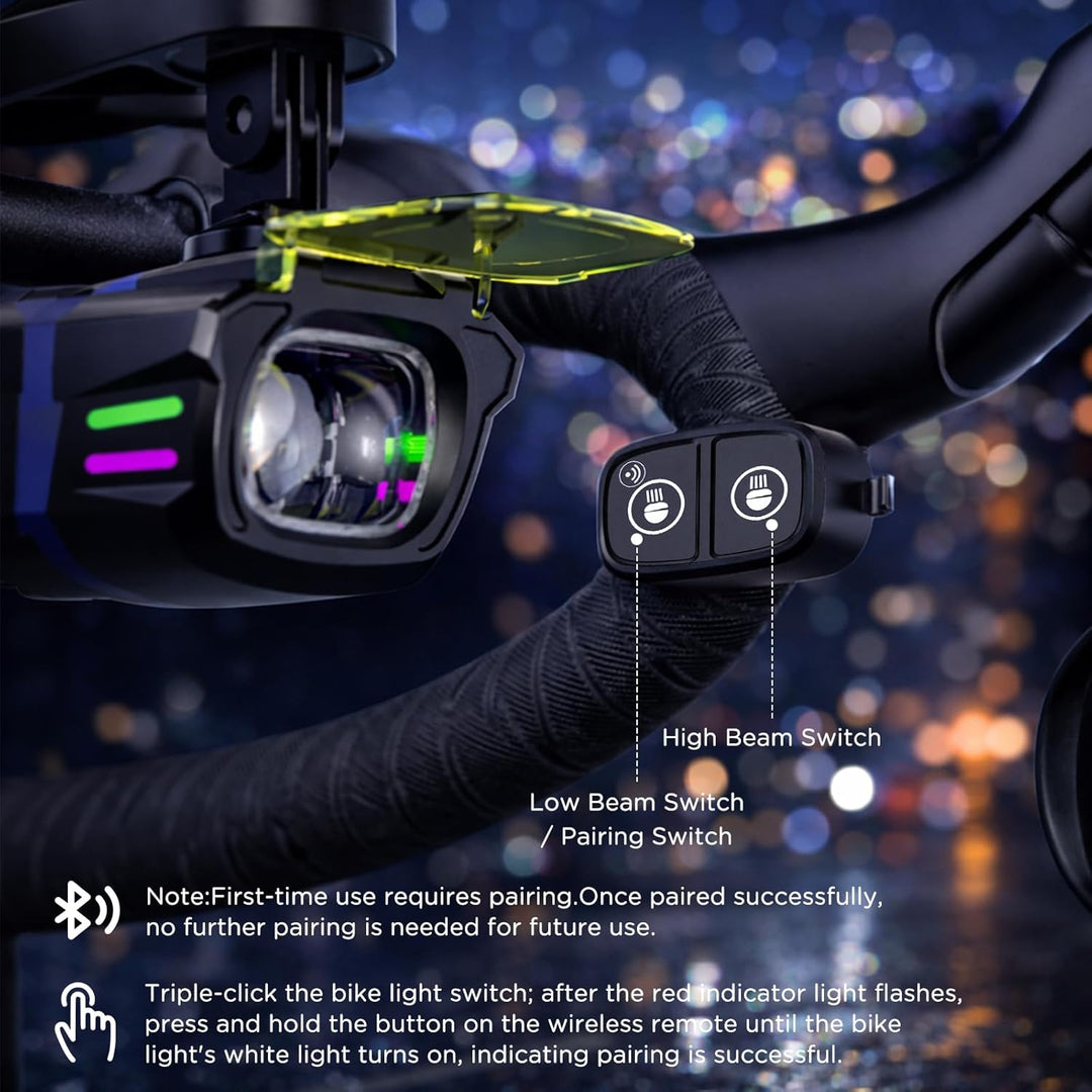 Fahrradlicht Set 1100Lux mit Funksteuerung, Fahrradbeleuchtung Set USB Aufladbar IP44 Wasserdicht Fa