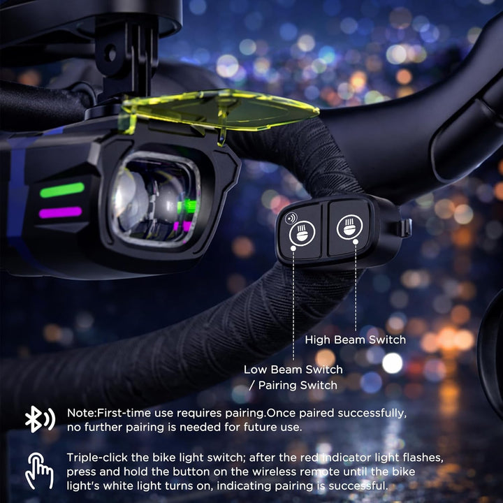 Fahrradlicht Set 1100Lux mit Funksteuerung, Fahrradbeleuchtung Set USB Aufladbar IP44 Wasserdicht Fa