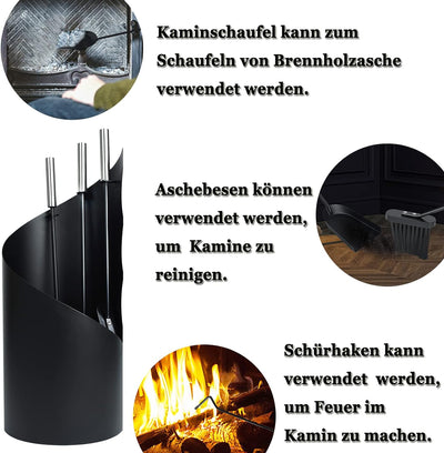 XMTECH 4 Teilig Kaminbesteck Set Kamingarnitur Kaminzubehör Metall Modern Design für Küche Haushalt,