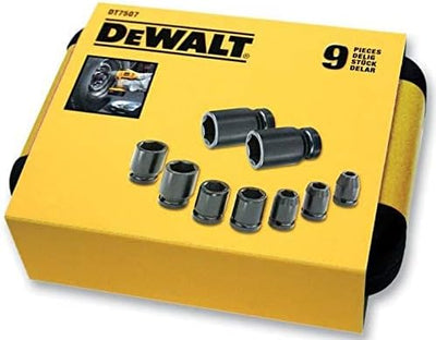 Dewalt Extreme Impact Steckschlüssel-Set für Schlagschrauber DT7507 (9-teilig, inkl. 1/4" zu 1/2" Ad