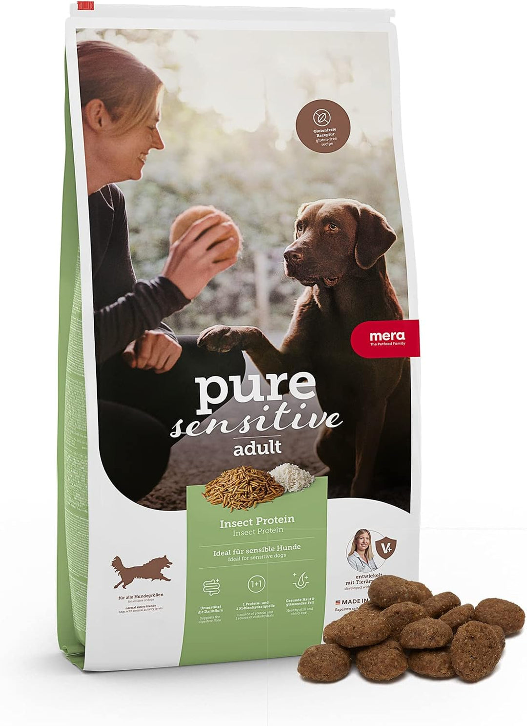 MERA Pure Sensitive Hundefutter &amp; Pure Sensitive Goody Snack Insect, gesunde Leckerlis für Sensible