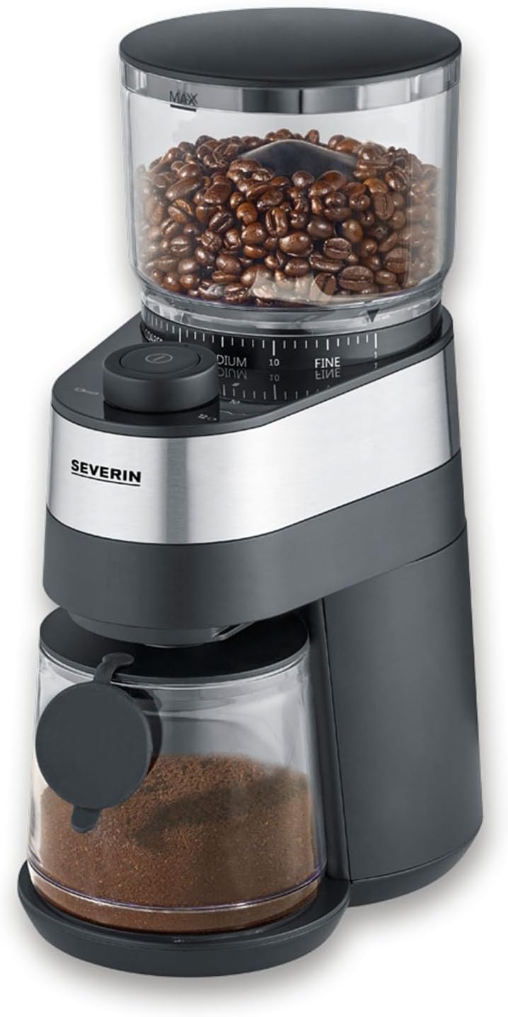 SEVERIN Kaffeemühle, Scheibenmahlwerk, einstellbare Mengendosierung, Mahlgrad in 30 Stufen einstellb