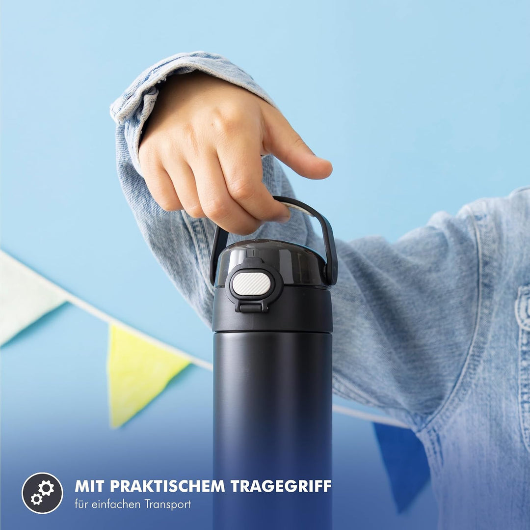 THERMOS kids FUNTAINER Trinkflasche 0,47 l, 12 h kalt, black | Edelstahl-Trinkflasche, spülmaschinen