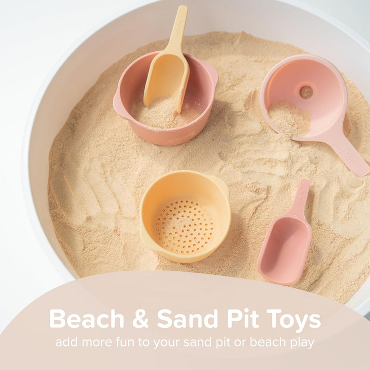 Inspire My Play – 3 x - Natur Stapelbare Silikonschalen und Sieb – Perfektes Zubehör für Sensory Pla